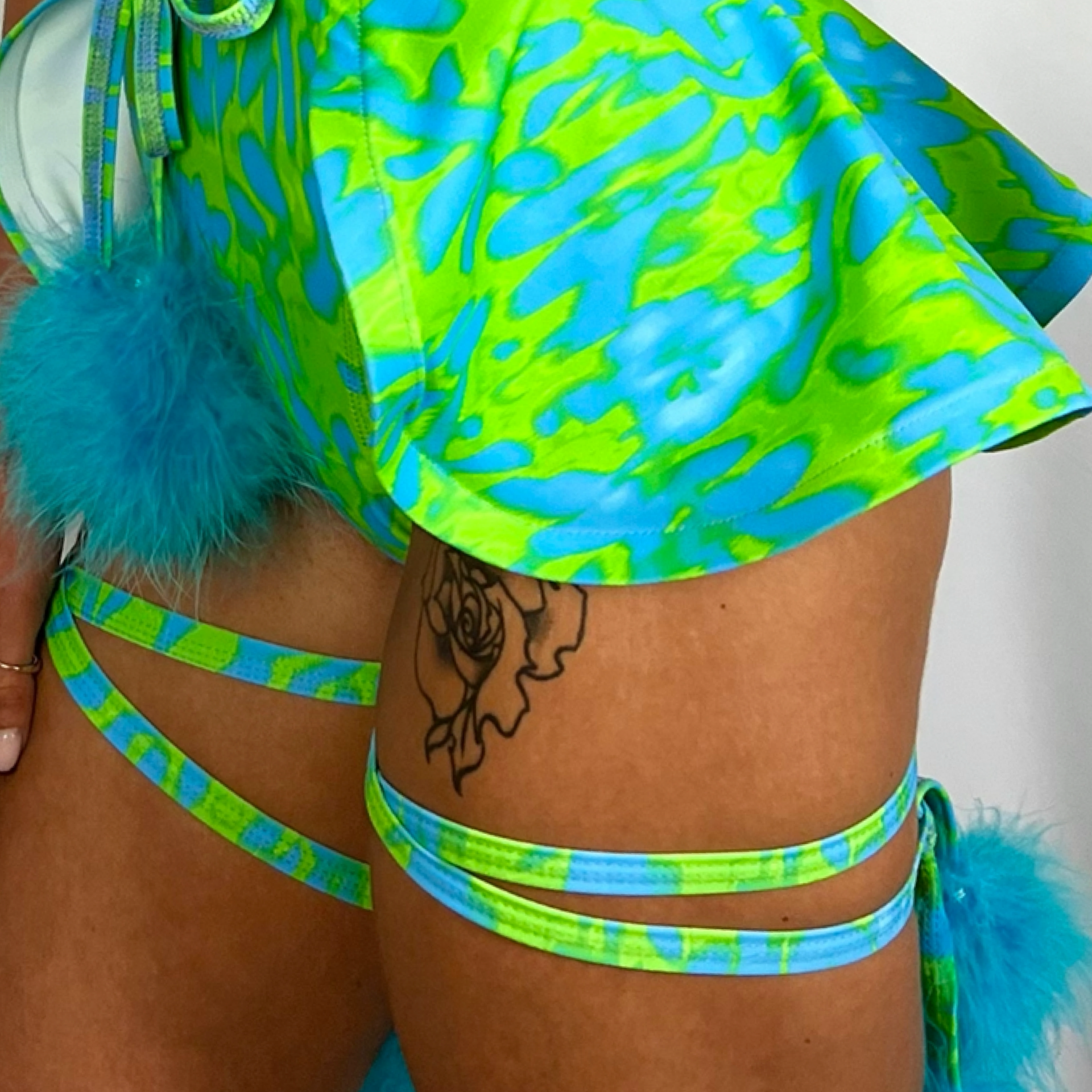 Leg Wraps with feather pom poms